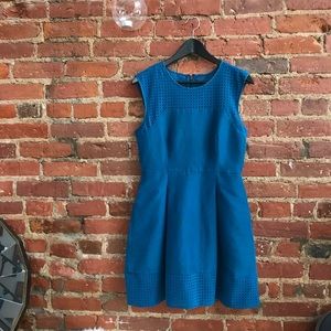 JCrew blue cotton/satin dress laser cutout detail